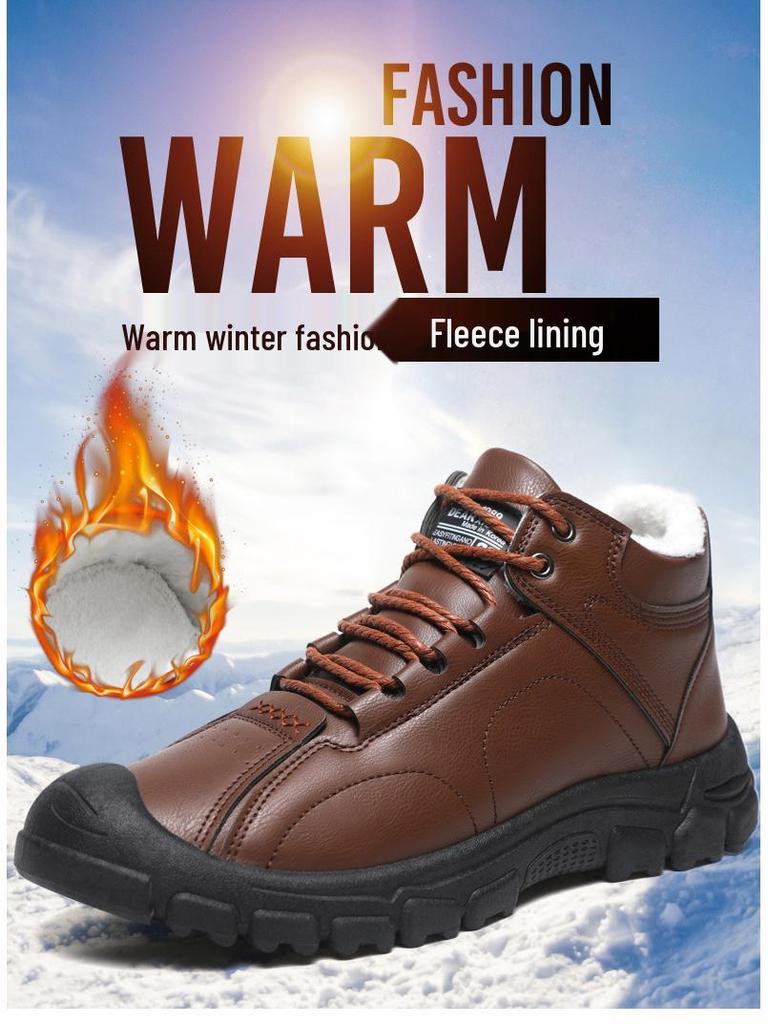 Men's Fleece Lined High Top Leather Shoes: Casual Winter Outdoor Snow Boots