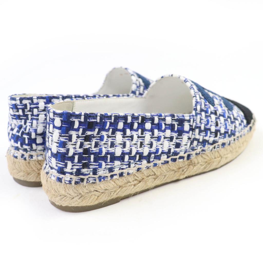 Great CHANEL Leather Shoes COCO Mark Tweed Espadrilles Blue Women 35 G34546 Used