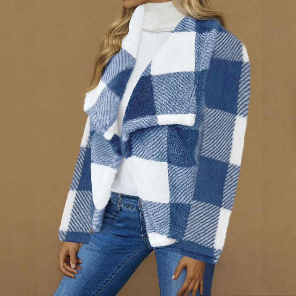 Ladies' Fashionable V Neck Long Sleeved Pocket Color Blocked Cardigan Flannel Warm Sleepwear Jacket
