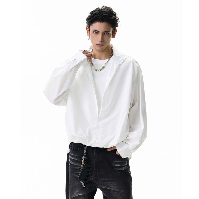 

Acrardic2025 Old Money Style Drawstring Waist Pullover Shirt for Men, Simple Fake Two-Piece Casual Shirt Jacket for Autumn White XL