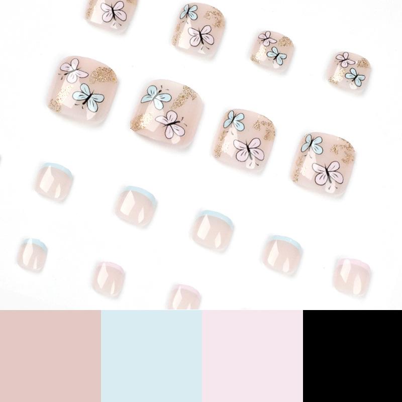 Blue Purple Butterfly Gold Foil Foot Nail Wearing Nail Finished Nail Pads, Wearing Nail Wearable Nail Pads Nail Pads