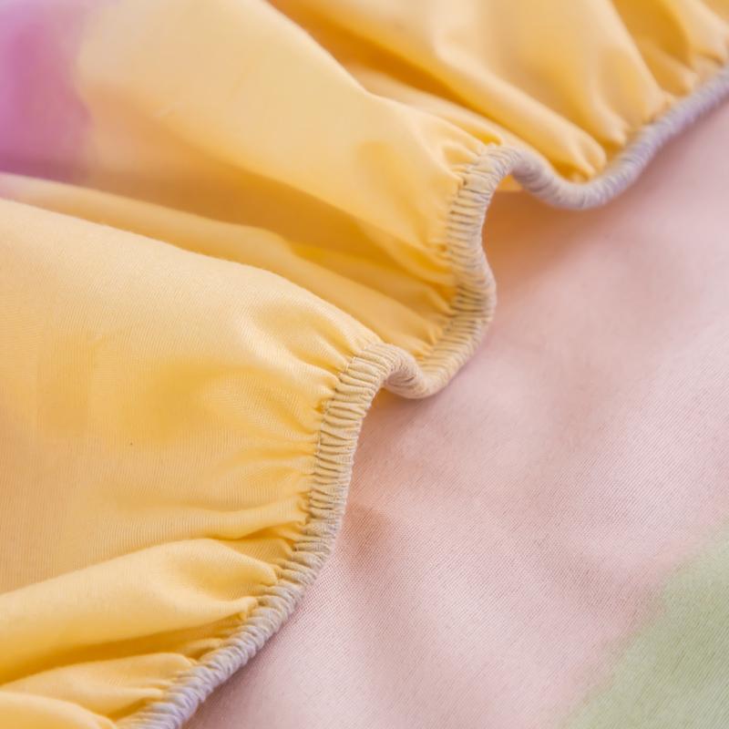 1pc Bed Sheet On Elastic Rainbow Printed Bed Fitted Sheet for Double Bed Single Bed Linen Queen Bottom Sheet(without Pillowcase)