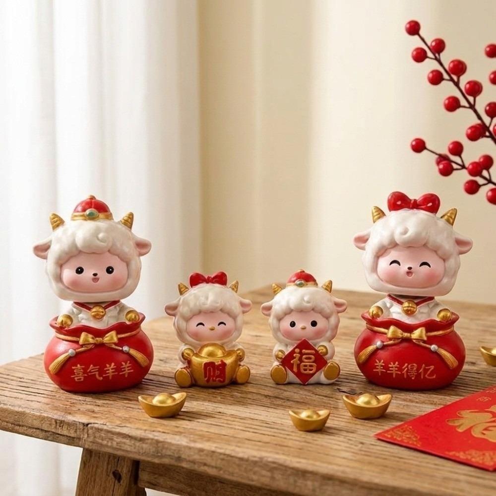 Shaking Head Chinese Zodiac Sheep Figurine Cartoon Lucky Decor Desktop Ornament