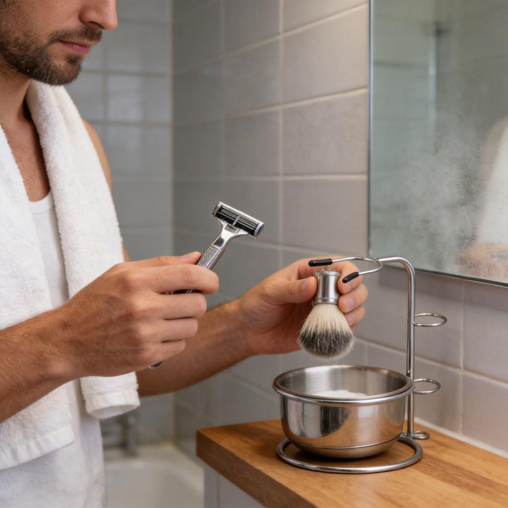 Mens Stainless Steel Razor Brush Holder And Soap Dish Shaving Set For Daily Grooming