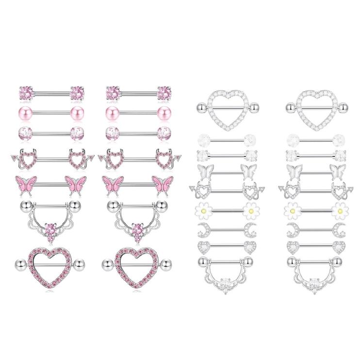 Fashionable Nipple Rings Craft of Stainless Steel and Zirconia Materials Rhinestones for Trendy Body Piercing Pieces