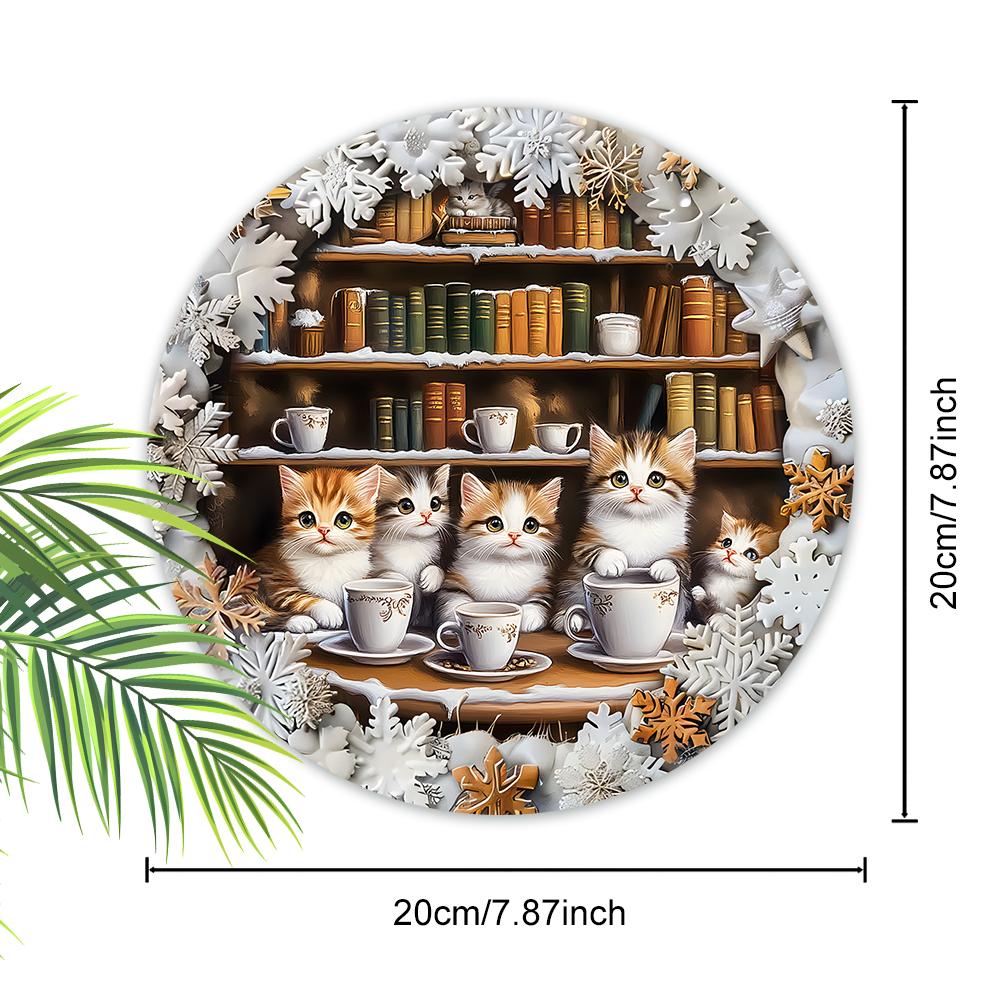 2D flat hanging decorative signs,interior wall or door decoration,garden Dec,the pattern is bookshelf and cute kitten,a housewarming gift for friends