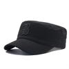 European and American men's pure cotton flat top hat, letter embroidery cap, sports outdoor visor, military hat