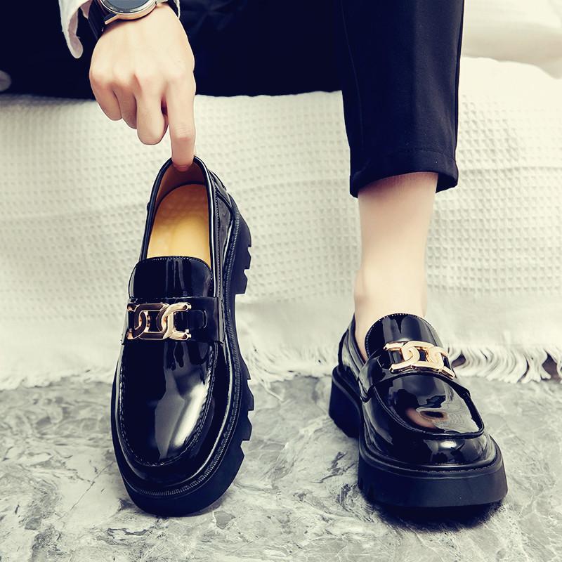 Leather shoes autumn youth British style platform business dress lazy loafer beanie shoes bright leather groom wedding shoes