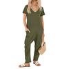 Dames Casual Korte Mouwen Hoge Taille Zakken V-hals Losse Jumpsuits Lange Broeken Wijde Rompers