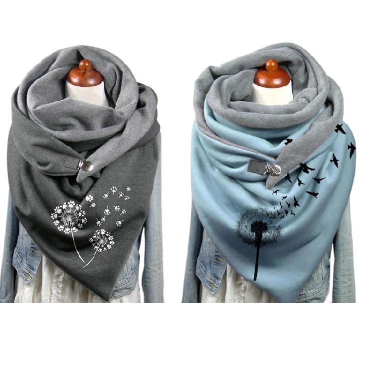 Cotton Scarf for Cold Winter Warm Thick Wrap with Button Soft Scarves for Ladies