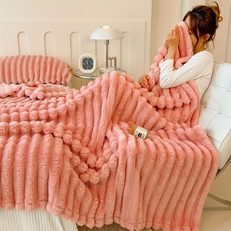 Pledd Mykt og Komfortabelt Fuskepels Kanin Reversibelt Pledd Termisk Fleece Pledd Lurepledd Klimaanleggspledd Kontor Utendørs Camping