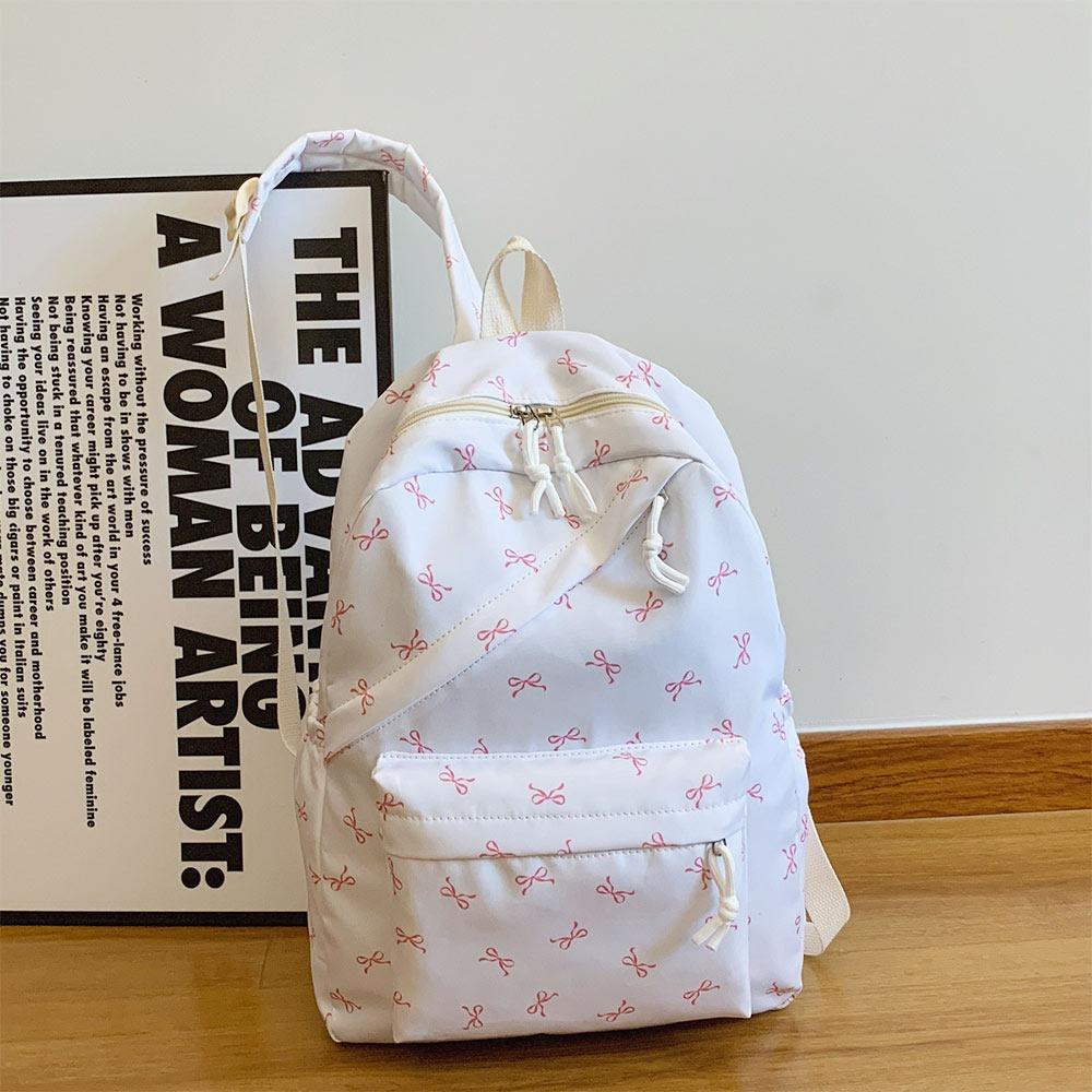 Cute Bow Print Student Schoolbag Nylon Large Capacity Bookbag School Bags