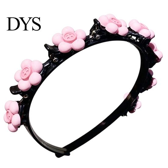 Decoratieve Hoofdbanden voor Vlechten Bloemenhoofdband Meisjes, Schattig Gevlochten met Mini Haarclips, Antislip Creatieve Accessoires Feestdagen Dubbele Laag