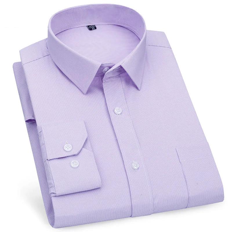 Men's Business Casual Shirts Purple Blue Cotton Regular Fit Long Sleeve Classic Plaid Striped Checked Social Work Dress Shirts