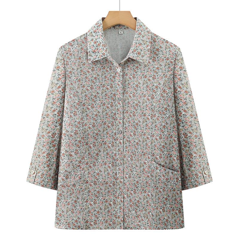 

Summer Floral Pure Cotton Top for Middle-Aged & Elderly Women - Mid-Sleeve Grandma Shirt 2XL - 105-120 kg зелений