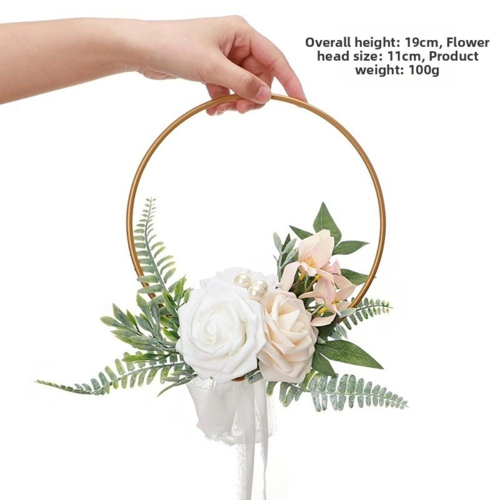 Metal Rose and Eucalyptus Wreaths Rose Flower Hoop Wreath  Front Door Wall Decor