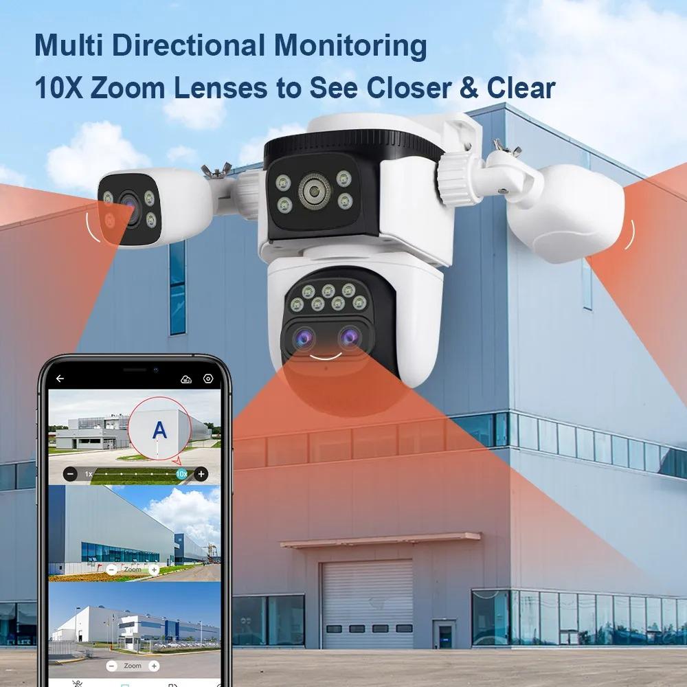OKAM PRO HD 20MP WiFi Camera with Four Lenses 3 Screens 10x Zoom Outdoor Camera IP66 Waterproof Two-Way Intercom Smart Tracking PTZ Camera