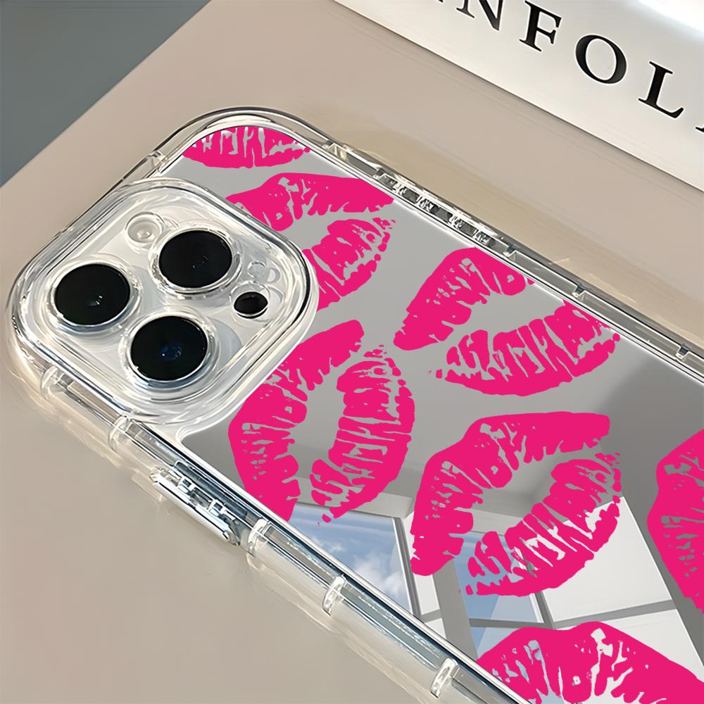 Sexy Style Pink Lip Print Pattern Soft Phone Case For iPhone 11 12 13 14 15 16 17 Pro Max Air X XR XS 7 8 Plus Mirror Back Cover