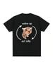 Wake Up Act Silly Meme Graphic T Shirt Funny Cute Cat Print Short Sleeve T-Shirt Wounisex Casual Oversized T Shirts