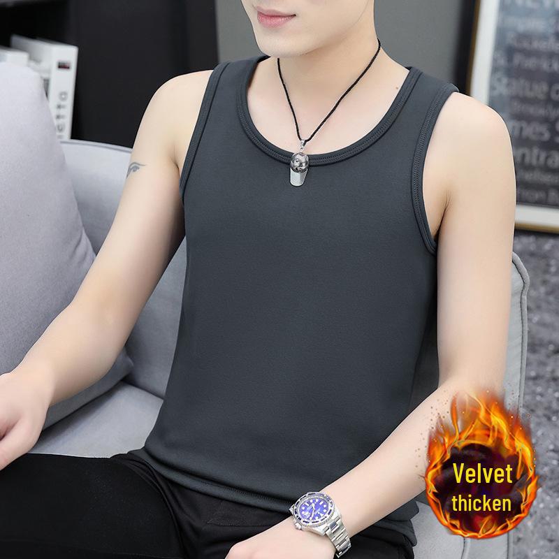 Мужской утепленный хлопковый жилет - на бархатной подкладке, утолщенный, зимняя майка с короткими рукавами M