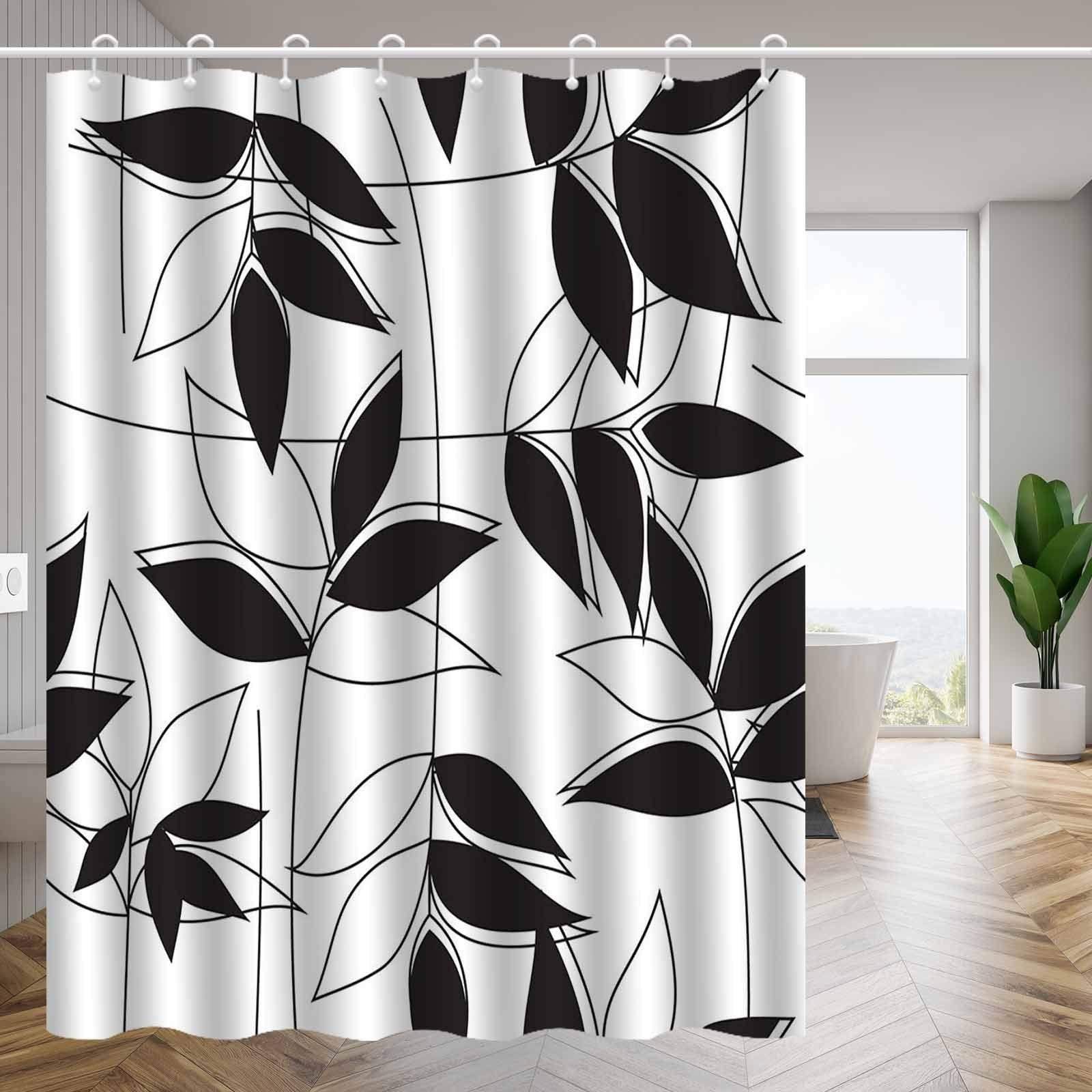 

Minimalist Nordic Black And White Leaf Pattern Shower Curtain, Polyester Fabric, Machine Washable, Suitable For Bathroom Dcor. W60H190(CM)-1 Pcs