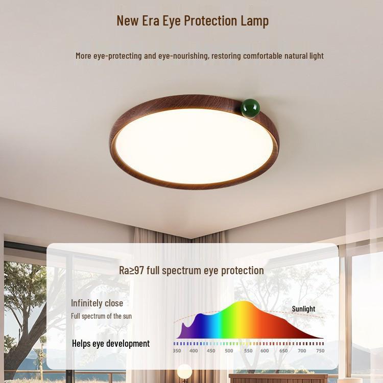 Wabi-Sabi Walnut Ceiling Light: Retro Japanese Style, Eye-Protecting for Bedroom or Children's Room