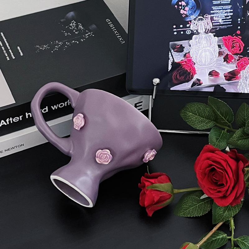 Advanced Hammer Pattern Handmade Hourglass Water Cup Couple Gift Fresh Cute Bow Art Ceramic Cup Gift