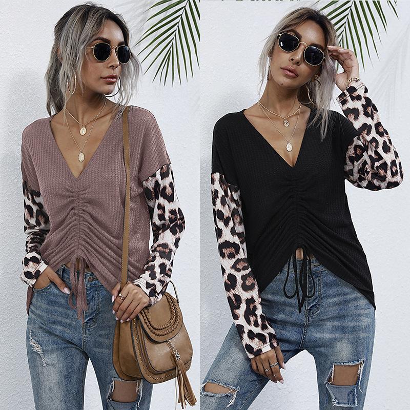 Woman Clothing Fashion Casual Tops Shirts Fashionable and Casual Temperament Autumn Women's Long Sleeve Loose Black Leopard Patchwork Knit Sweater