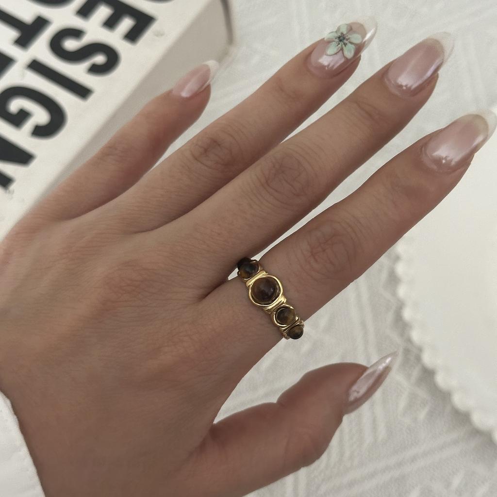 Stainless Steel Open Ring For Women Vintage Ethnic Style Natural Stone Enamel Evil Eye Finger Ring Party Wedding Banquet Jewelry