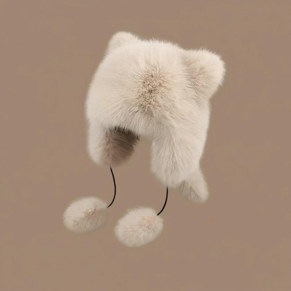 Windproof Bomber Pom Hat Thickened Winter Hat Cute Raccoon Fur Cap Winter