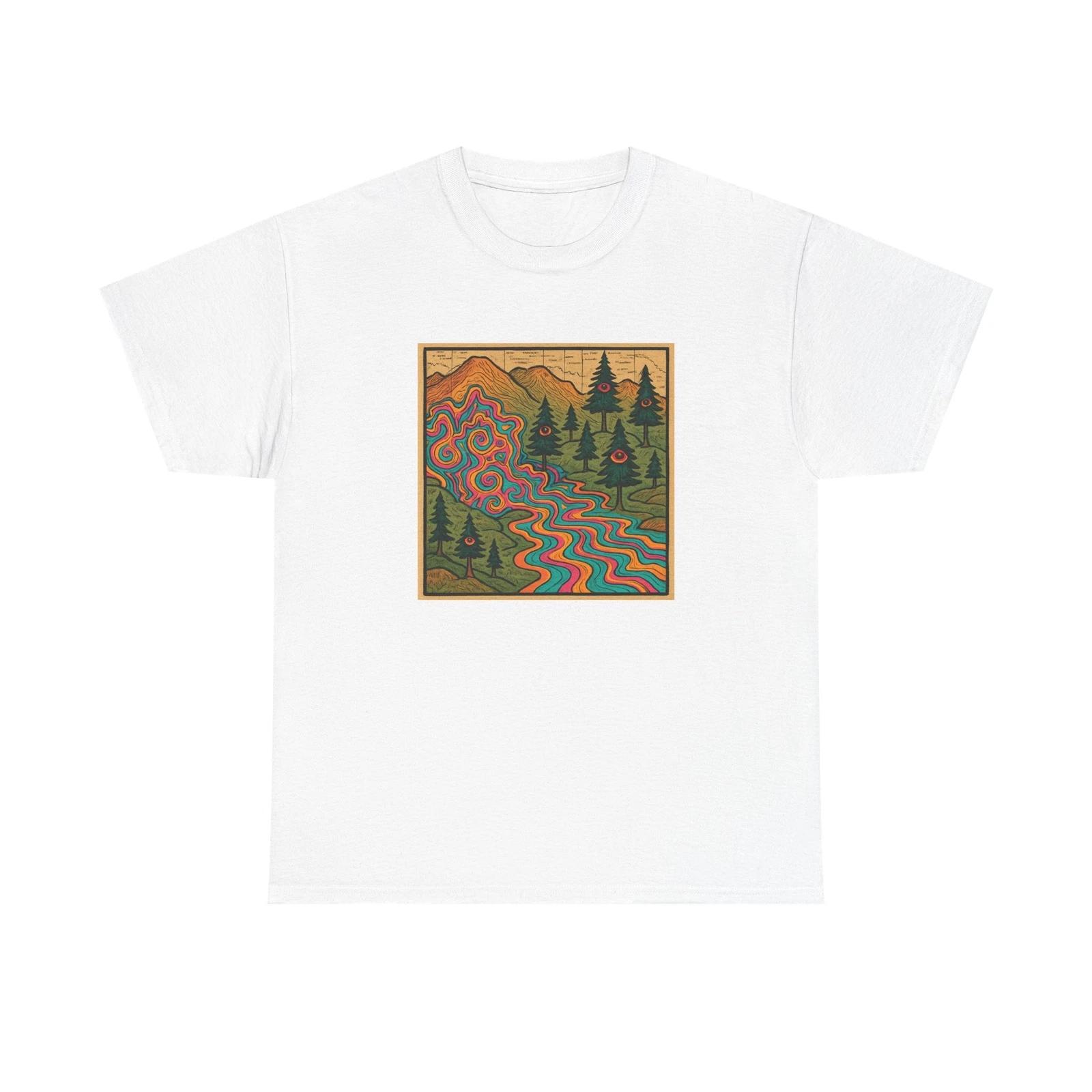 Unisex Adult T Shirt Psychedelic Hiking Trail Map Art 2XL