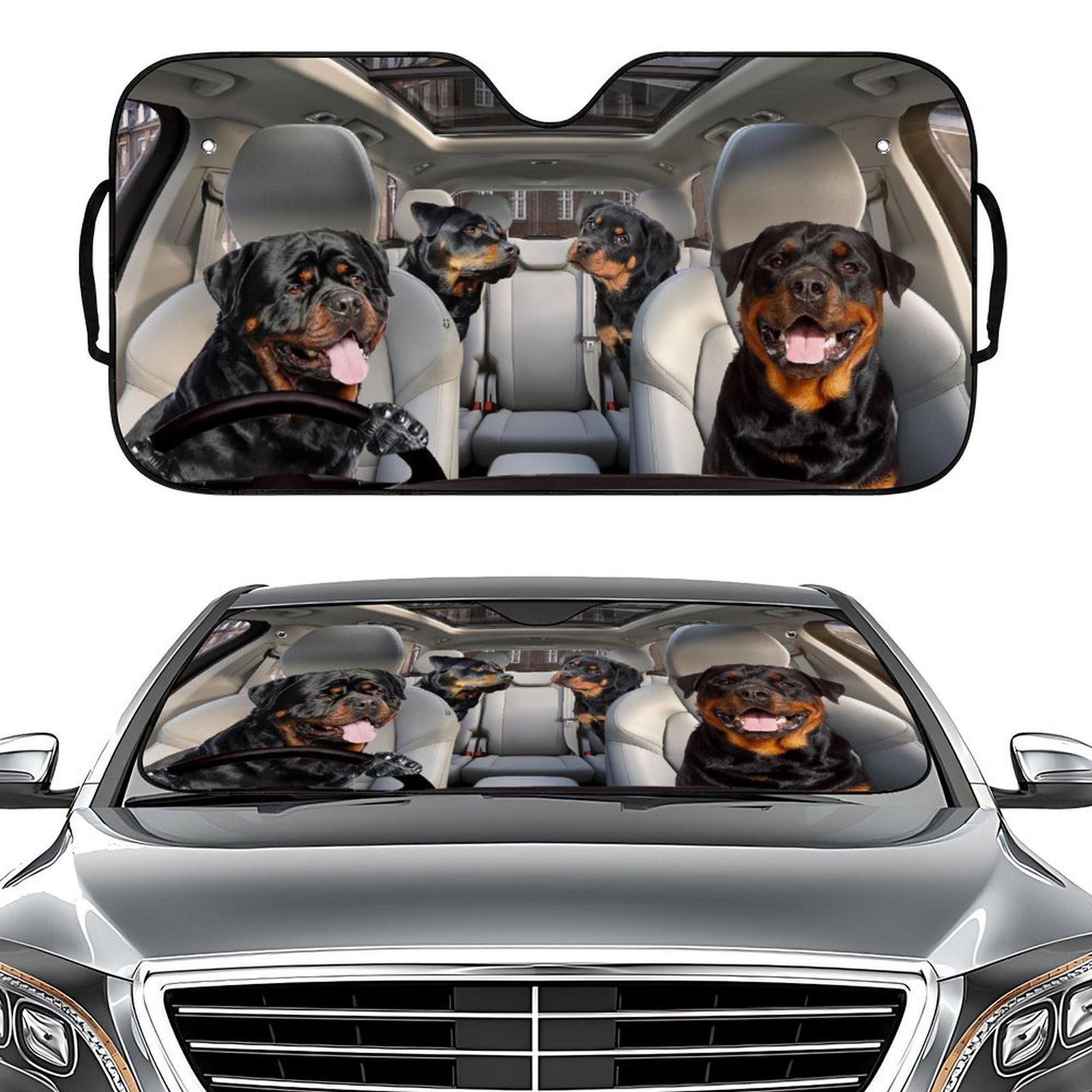 

70x138 см автомобільний сонцезахисний візерунок для лобового скла, друк, захист від ультрафіолету, переднє вікно сонцезахисного шторку Black Dog