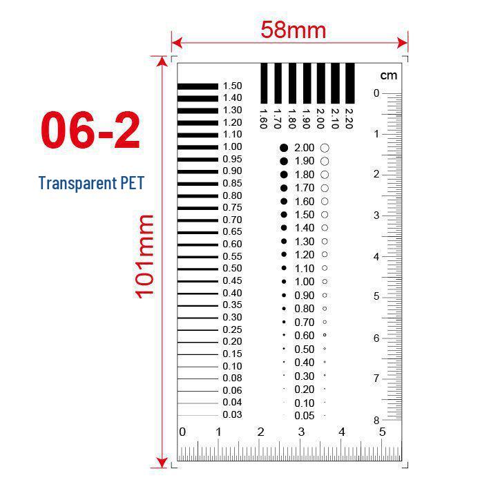 Transparent ID Card Ruler Set: Film, Point, Line, Stain & Crack Comparison, Scratch, Area Gauge Model 06-1 Standard (0.1mm)