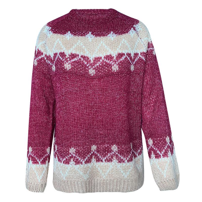 2020 Women's Autumn/Winter Casual Loose Mohair Chunky Knit Jacquard Sweater