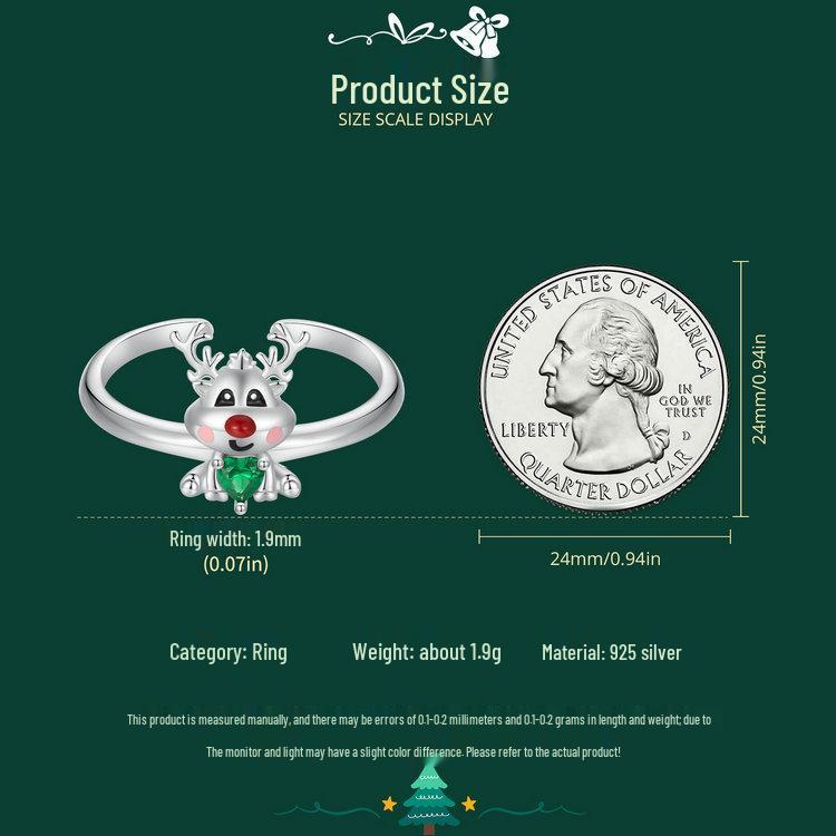 Everlove Reindeer Moose S925 Sterling Silver Rhodium-Plated Open Ring for Women