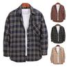 Men Autumn Shirt Plaid Print Contrast Colors Turn-down Collar Lapel Korean Style Single-breasted Loose Pocket Soft Patchwork Spring Shirt Daily Wear