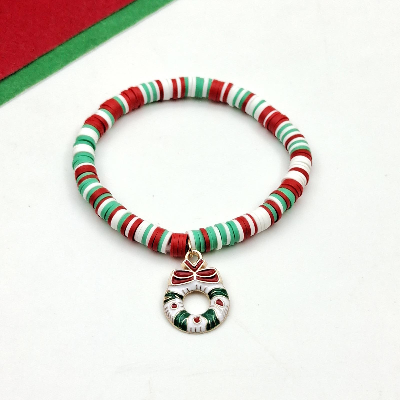 

12Pcs Christmas Charm Bracelet Set, Santa & Reindeer Polymer Clay Stretch Wristbands 12