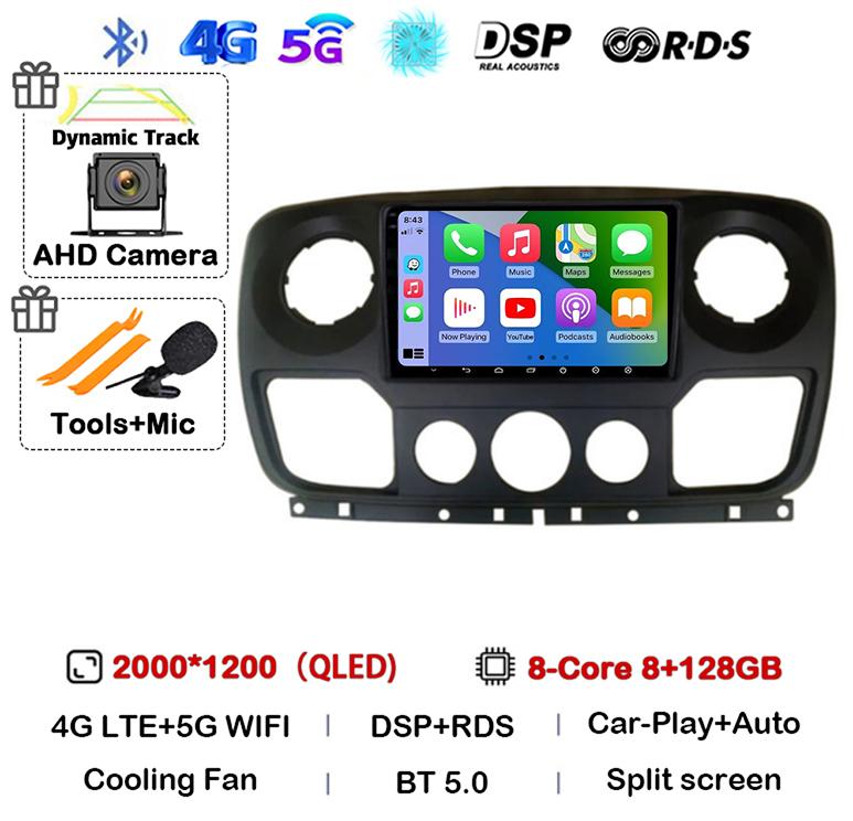 Android 14 Auto Carplay Car Radio For Renault Master Nissan NV400 Opel Movano 2010-2021 Multimedia Video Player GPS Wifi+4G QLED