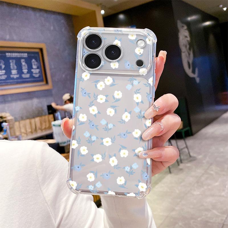 Processing gentle wind blue and white floral UV painted iPhone17promax mobile phone case anti-drop protective case