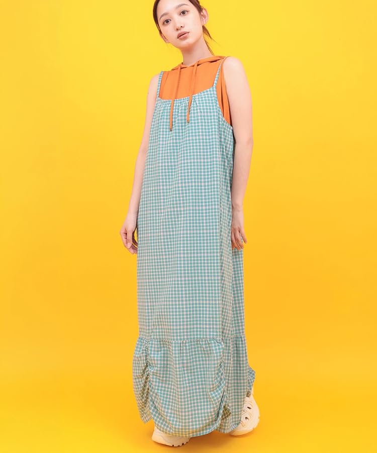 Bubble Hem Check Camisole Dress Green FREE [Chichikaka] Orale!