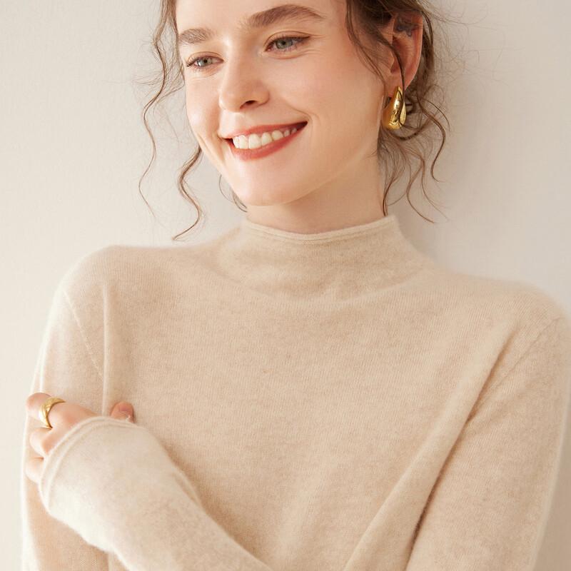 Fanzhen Women's Semi-High Collar Cashmere Sweater
