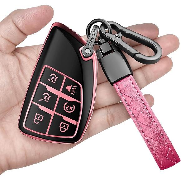 Sindeda For Chevy Key Fob Cover With Keychain Soft Full Protection Key Shell Key Case Compatible With -2025 GMC Yukon Tahoe Suburban 1500 2500HD