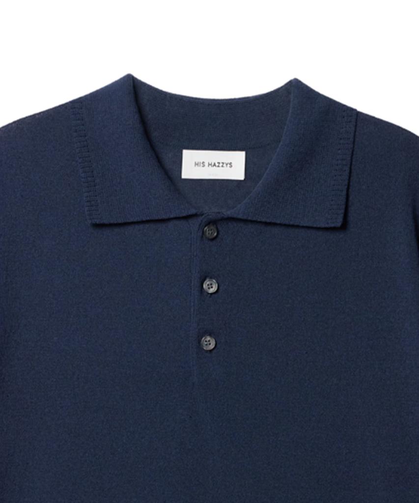 Hejiseu [His] Navy Cool Linen Short Sleeve Collared Knit
