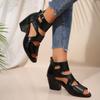 Fashion Large Size 36-43 Elegant Short Chunky Platform Sandals Women Summer 2025 Black Leather High Heel Sandals Office Women's Shoes