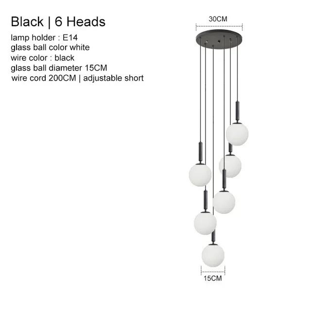 Modern Glass Pendant Light Brass Black Milk Ball LED Chandeliers Lighting for Bedroom Dining Stairs Ceiling Hanging Lamp Lustres
