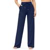Women's High Waist Drawstring Pocket Flared Yoga Pants Solid Color Loose Wide Leg Sports Long Trousers