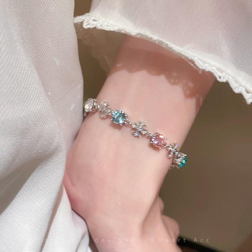 Sparkling Small Flower Zircon Pull Bracelet Women'S Cherry Blossom Diamond Niche Versatile High-End Accessories Hand Jewelry