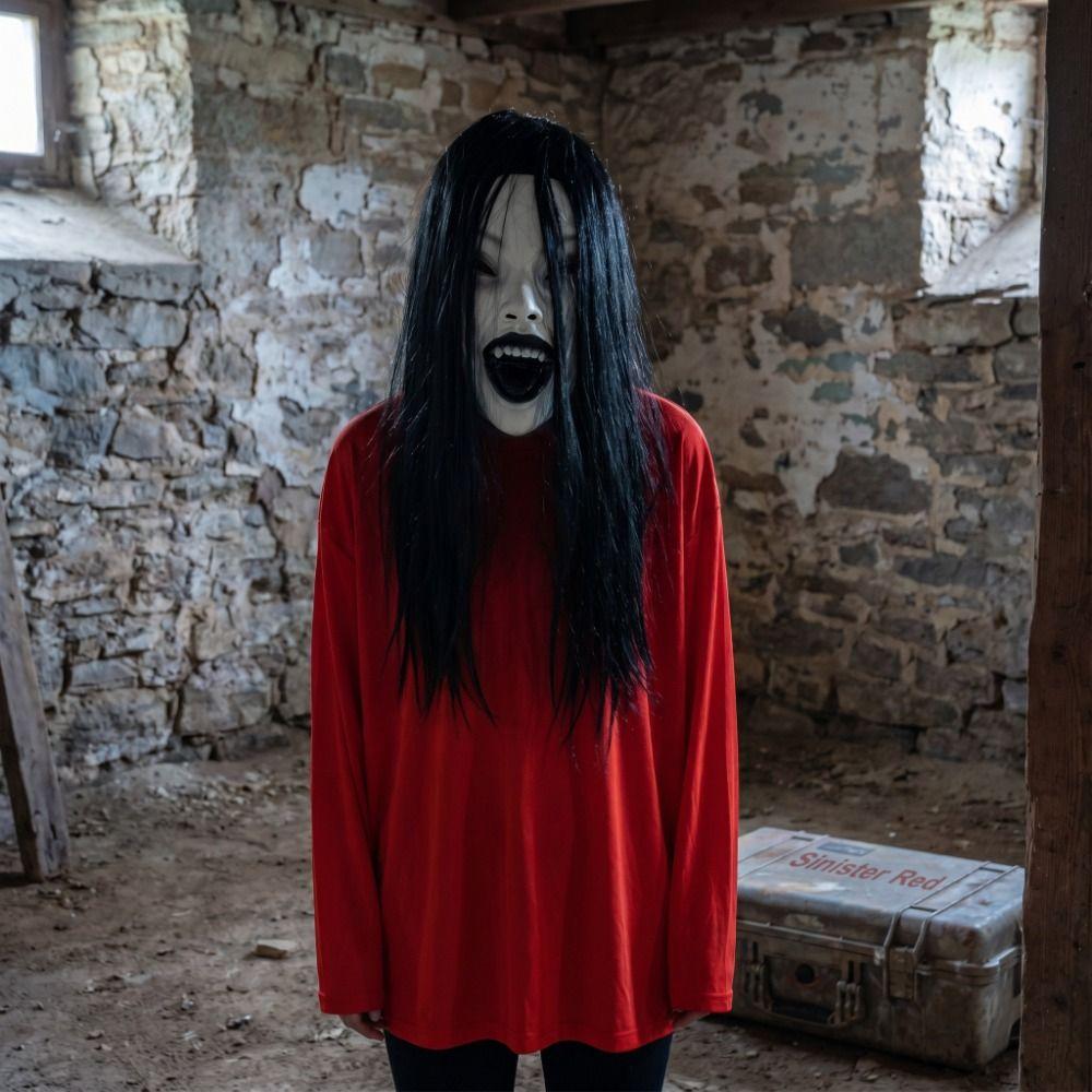 Long Hair Halloween Decoration Latex Mask Creepier Headgear Party Cosplay Costume Ghost House