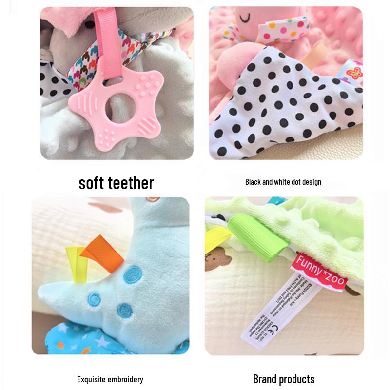 Funnyzoo Baby Animal Soothing Toy & Blanket with Teether and Rattle Bib