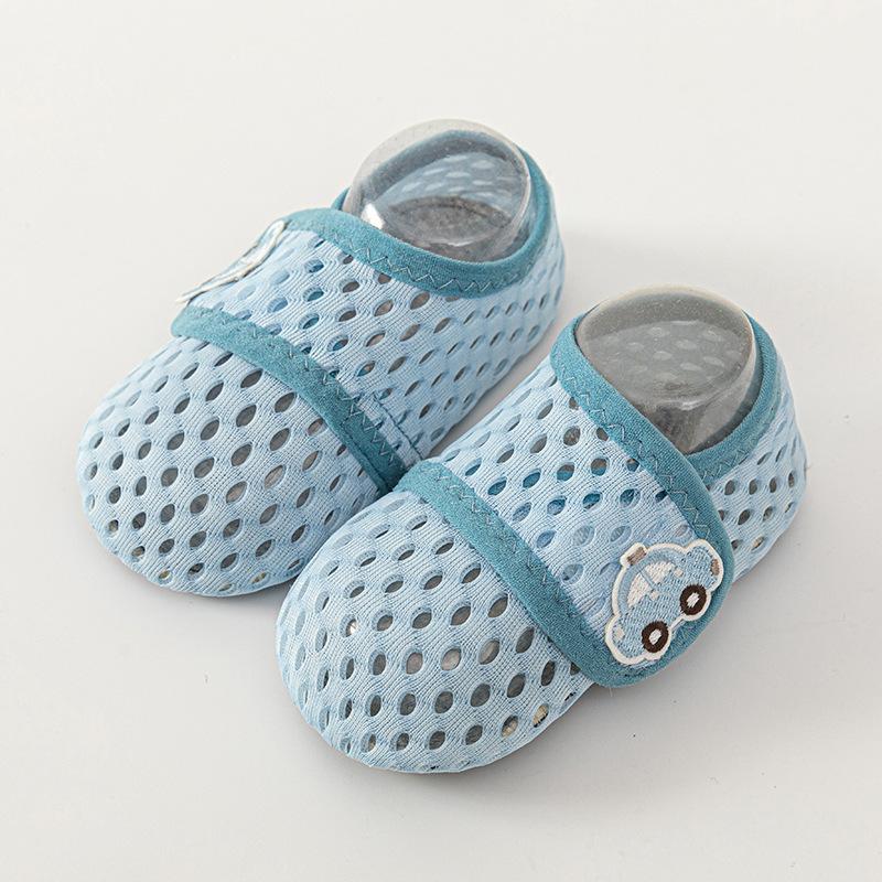 

Детские летние носки для пола, детские сетчатые носки-туфли с липучкой и противоскользящей подошвой, обувь для ходьбы в помещении для младенцев L синий